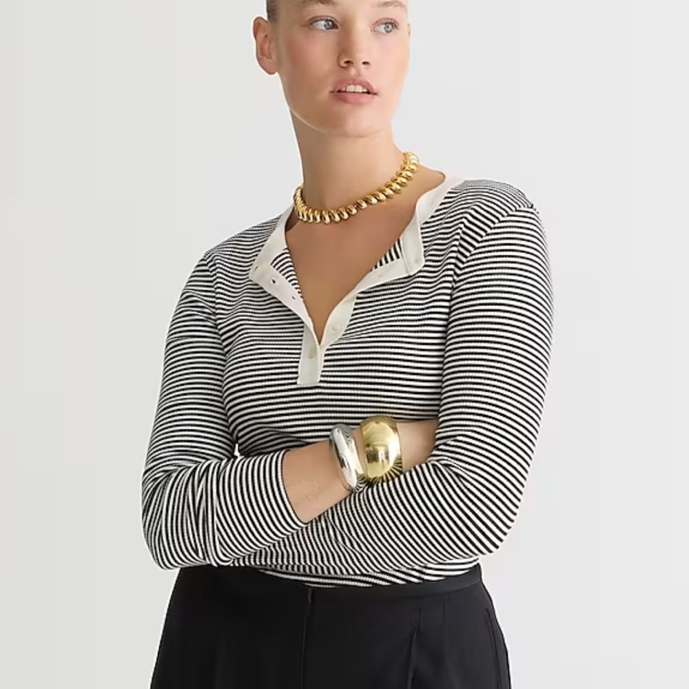 New JCrew Vintage rib long-sleeve henley T-shirt in stripe